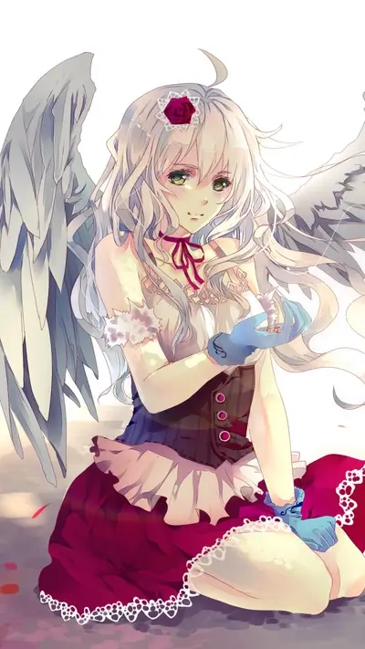 Angel girl with wings, holding small creature in hands