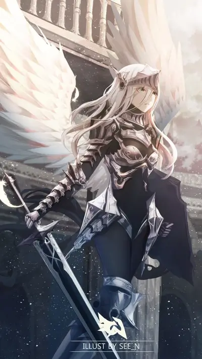 Angelic knight wielding a sword