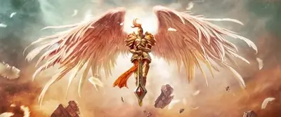Angelic warrior with large wings and sword