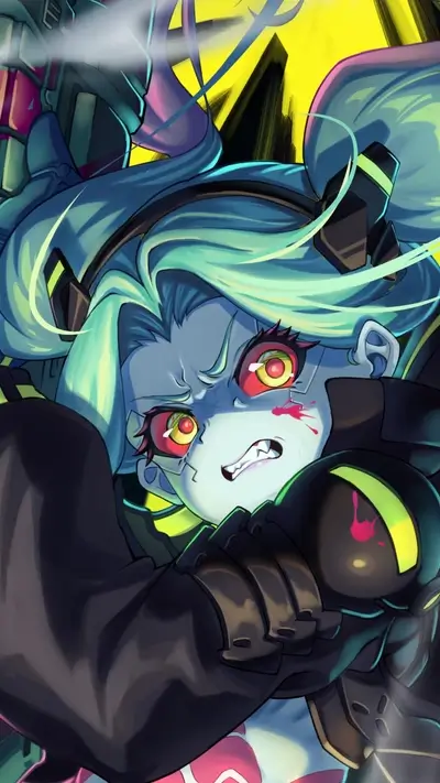 Angry girl with neon-colored hair
