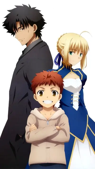 Animated characters, father, son, and knight, standing closely, digitally drawn