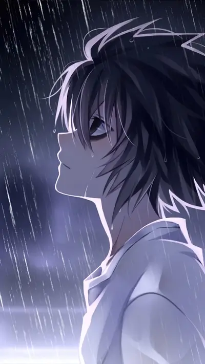 Anime boy in the rain