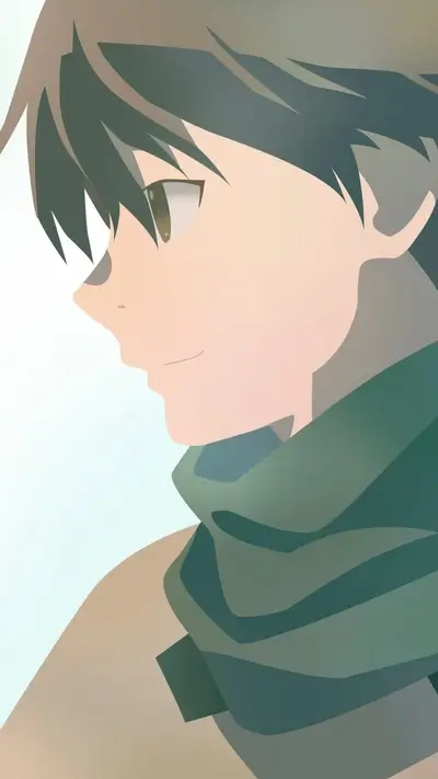 Anime boy profile, wearing a scarf
