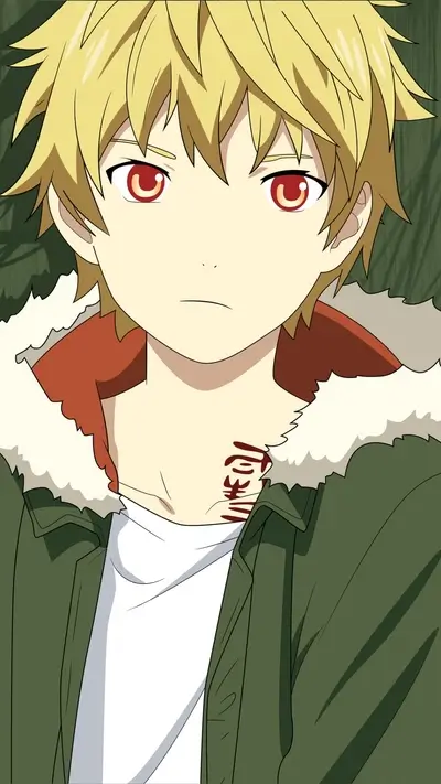 Anime boy with blond hair and red eyes