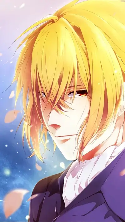 Anime boy with blond hair, close-up