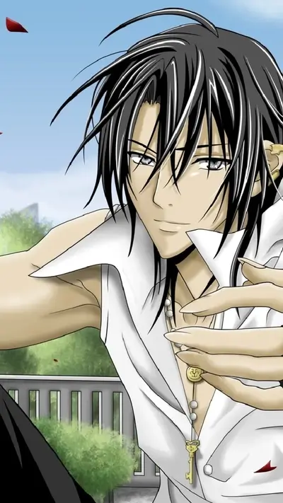 Anime boy with dark hair wearing a white shirt