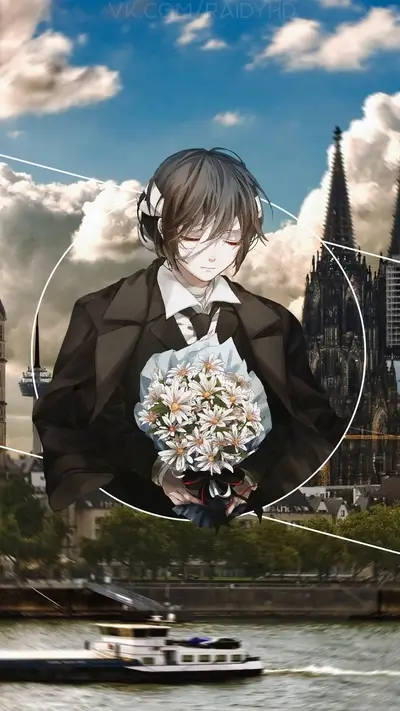 Anime boy with flowers in Cologne, Germany