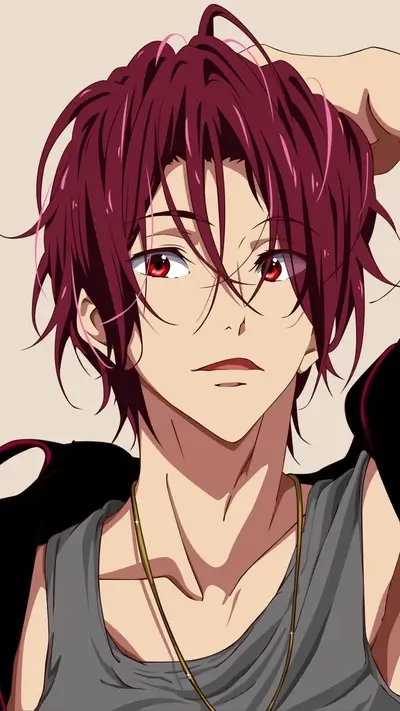Anime boy with maroon hair