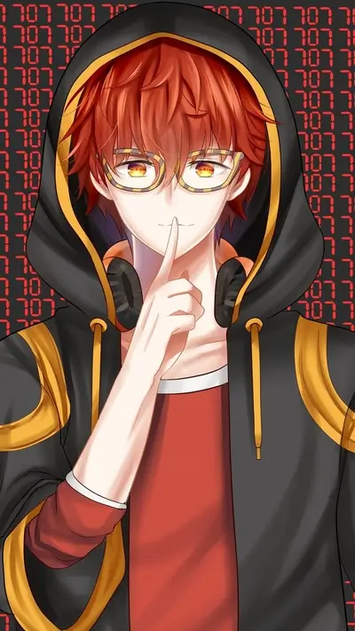 Anime boy with red hair in a hoodie