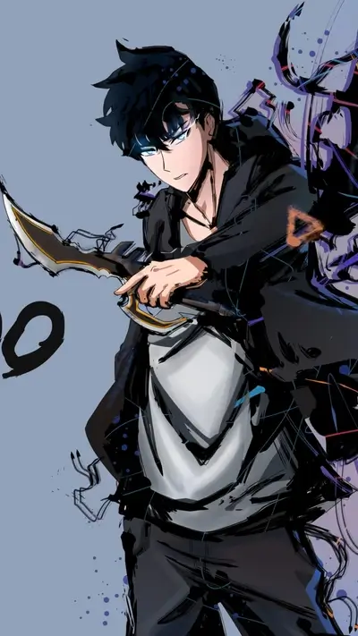 Anime character holding a weapon, striking pose, dynamic background