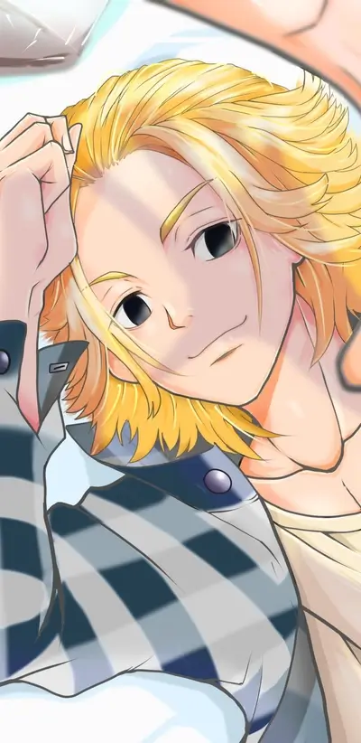 Anime character illustration, portrait view of blonde haired male
