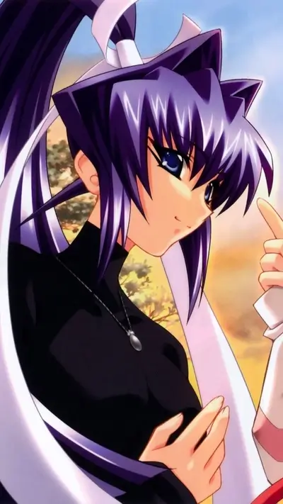 Anime character portrait, girl with purple hair and cat ears