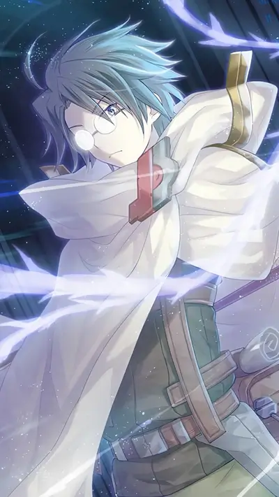 Anime character stands confidently in a magical atmosphere