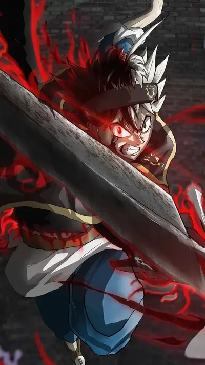 Anime character wielding sword, exuding powerful aura in intense action pose