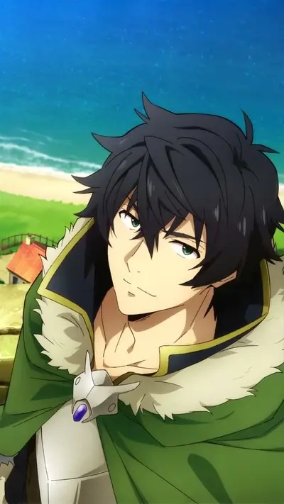 Anime character with green eyes and green cloak