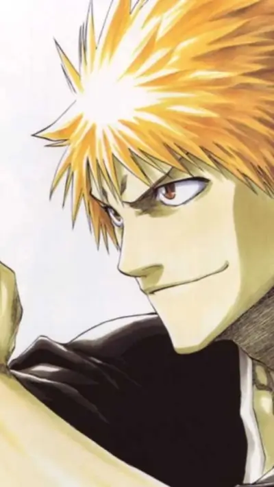 Anime character with spiky orange hair looking intense, side profile