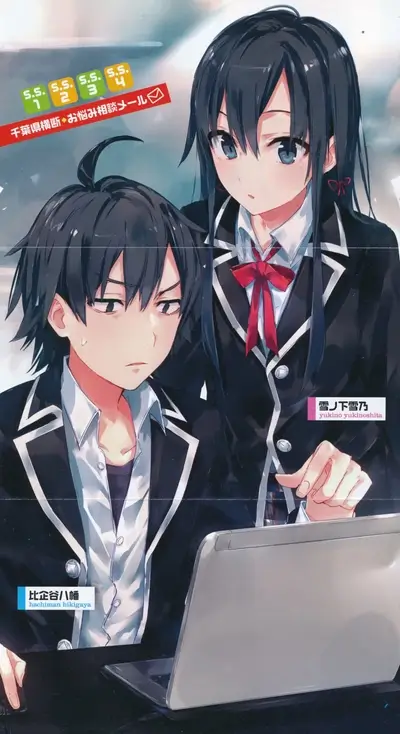 Anime characters working on a laptop