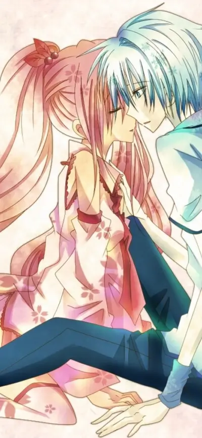 Anime couple embracing tenderly
