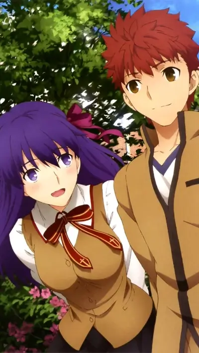 Anime couple in a garden