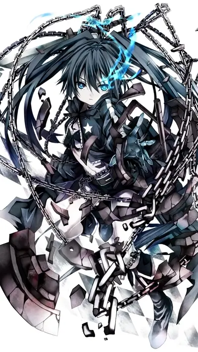 Anime girl amidst swirling chains with glowing blue eye