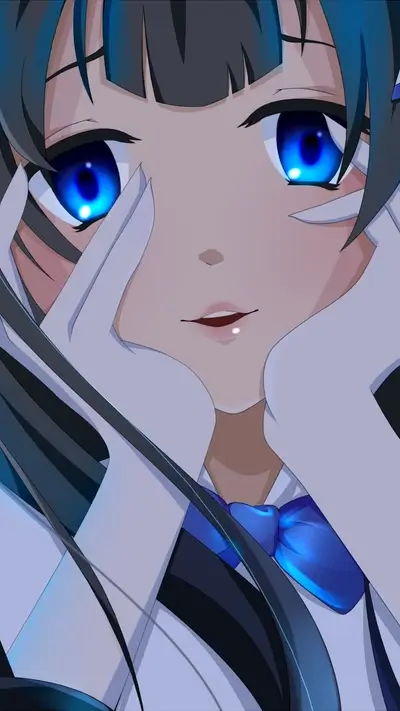 Anime girl face close-up with big blue eyes and cute expression
