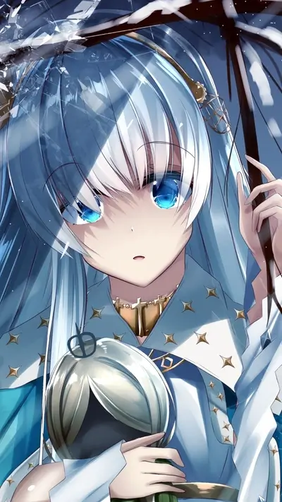 Anime girl holding an orb while under umbrella