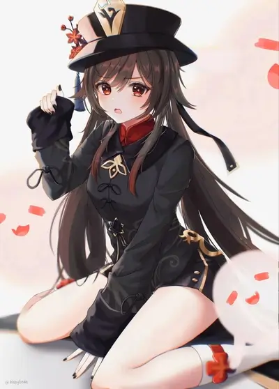 Anime girl in a black hat and outfit