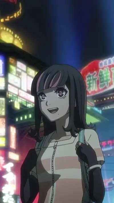 Anime girl in a city at night