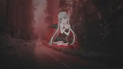 Anime girl in a dark forest