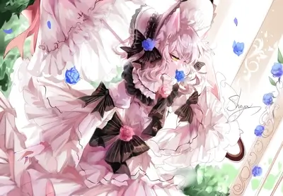 Anime girl in a frilly white dress