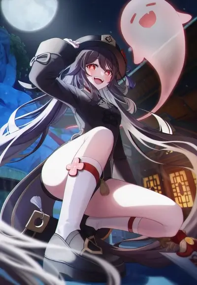 Anime girl in a hat with a ghost