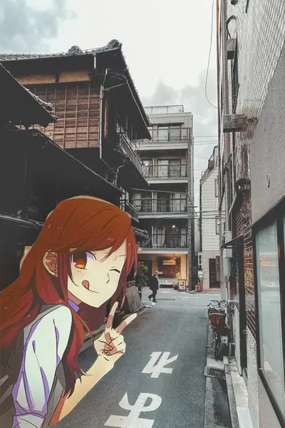 Anime girl in a Japanese alleyway