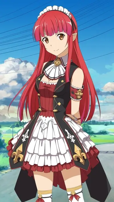 Anime girl in a red and white dress