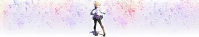 Anime girl in a school uniform, standing amidst a colorful splatter background