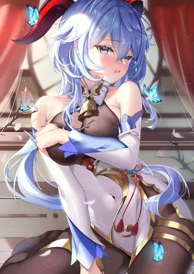 Anime girl in a white and blue outfit