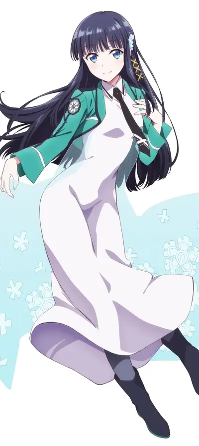Anime girl in a white dress and teal jacket
