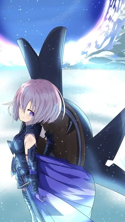 Anime girl in armor, snowy landscape
