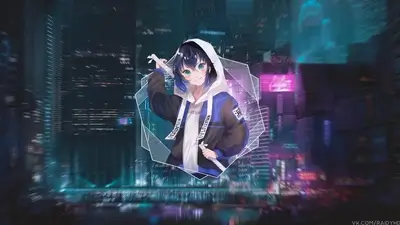 Anime girl in futuristic city
