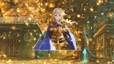 Anime girl in golden armor, magical background