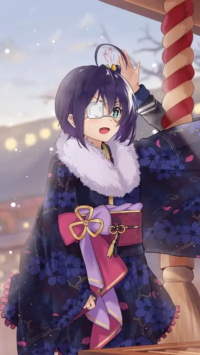 Anime girl in kimono at temple, hitting target with bat
