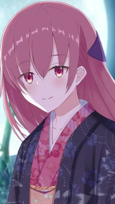Anime girl in kimono under moonlit sky