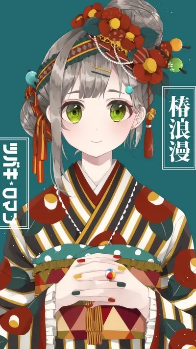 Anime girl in kimono with elaborate headdress