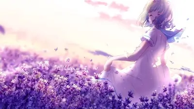 Anime girl in lavender field