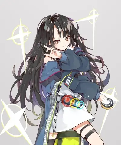 Anime girl in modern attire with shining stars