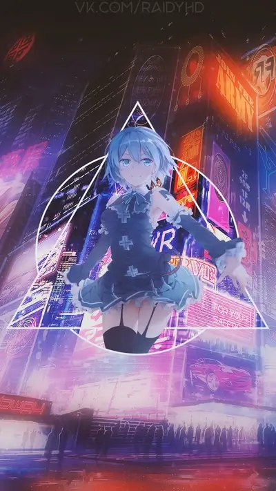 Anime girl in neon city lights