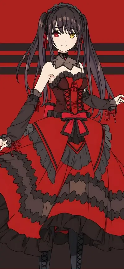 Anime girl in red dress with black accents