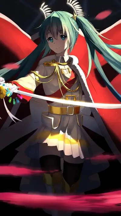 Anime girl in regal attire, wielding sword