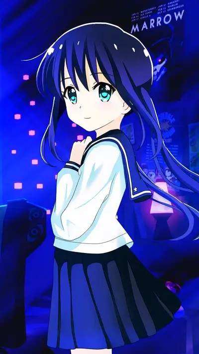 Anime girl in sailor uniform, dark blue background