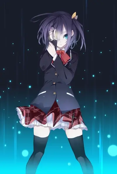 Anime girl in school uniform, covering one eye