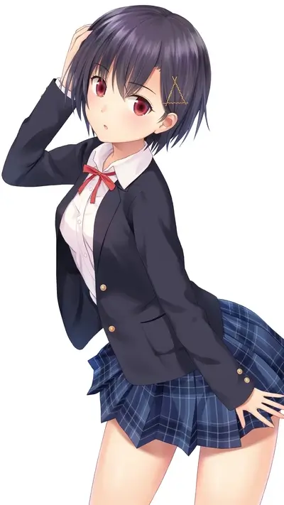 Anime girl in school uniform, hand on head